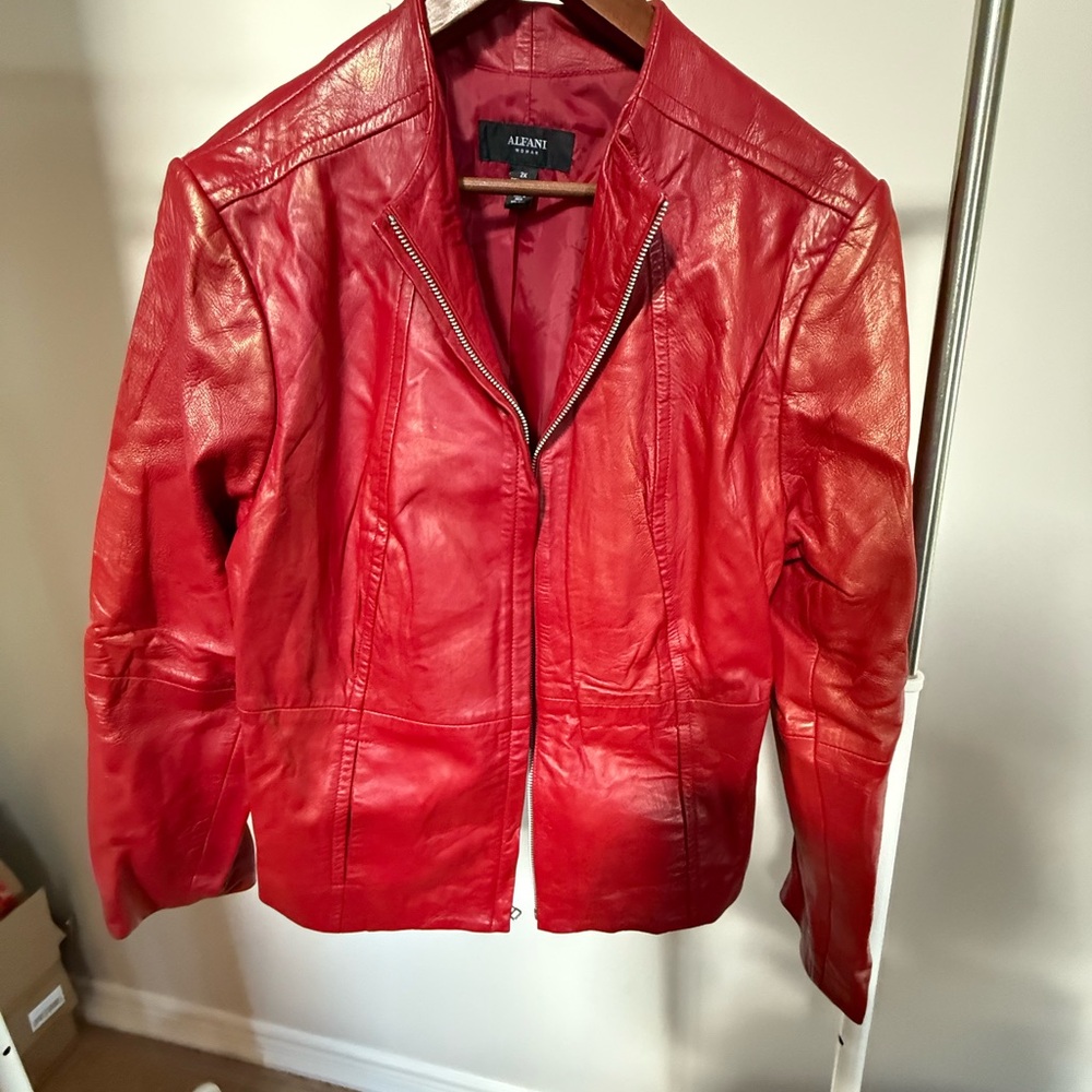 Alfani Women's Vibrant Red Leather Jacket